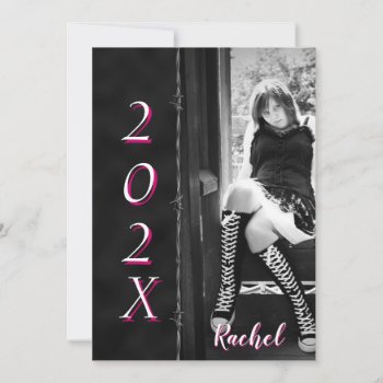 Barbed Black Hot Pink Graduation Announcement by NoteableExpressions at Zazzle