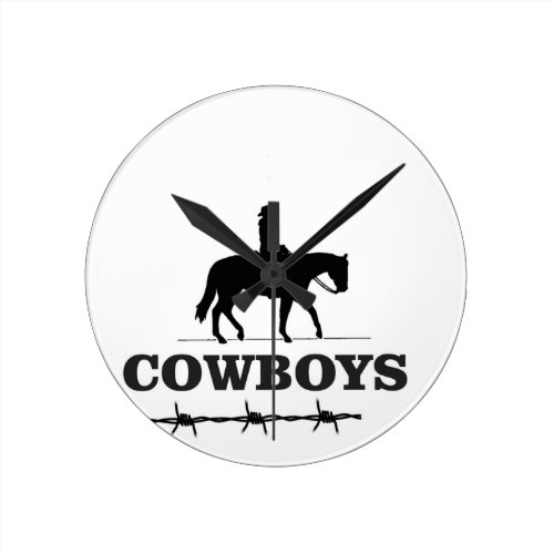 barbed cowboy art round clock
