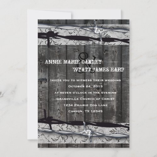 Barbed Wire and Lace Wood Wedding Invitation