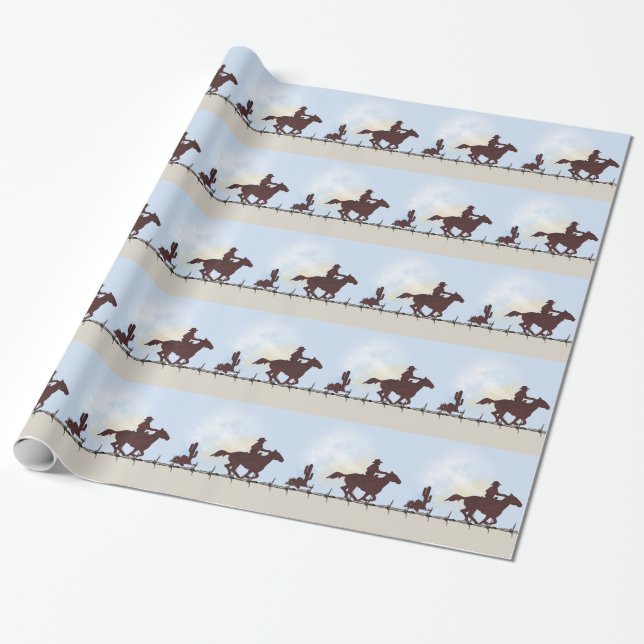 Barbed Wire Cowboy Gift Wrap (Unrolled)
