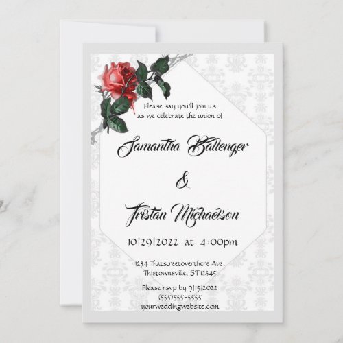 Barbed Wire Damask Rose Gothic Wedding Invitation