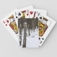 Barbed Wire Farm Fenceline in a Cold Winters Snow Playing Cards
