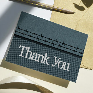 Barbed Wire Fence Biker Thank You Card, Blue
