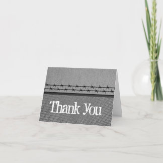 Barbed Wire Fence Biker Thank You Card, Gray