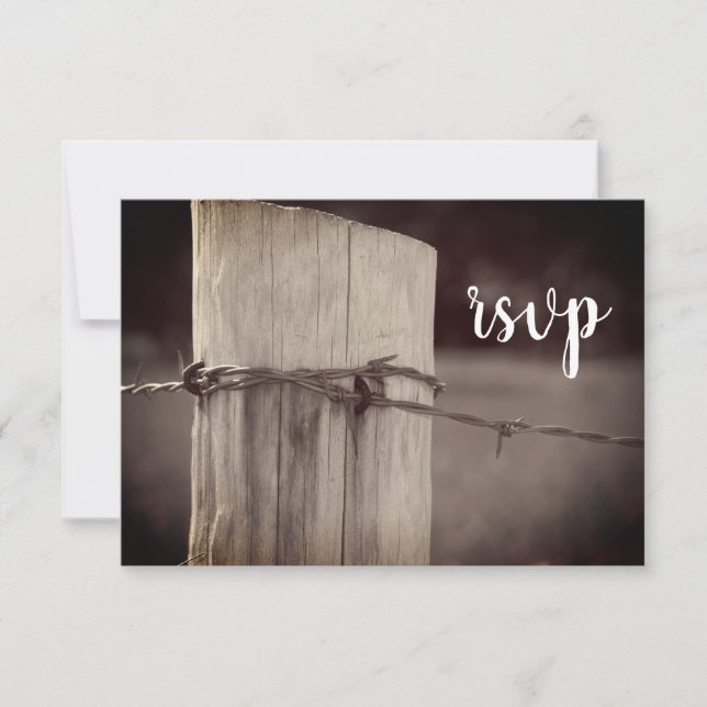 Barbed Wire Fence Country Ranch Wedding RSVP (Front)