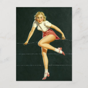 Barbed wire fence PinUp Postcard