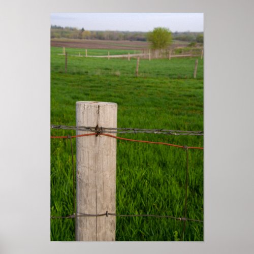 Barbed Wire Fence Post Poster