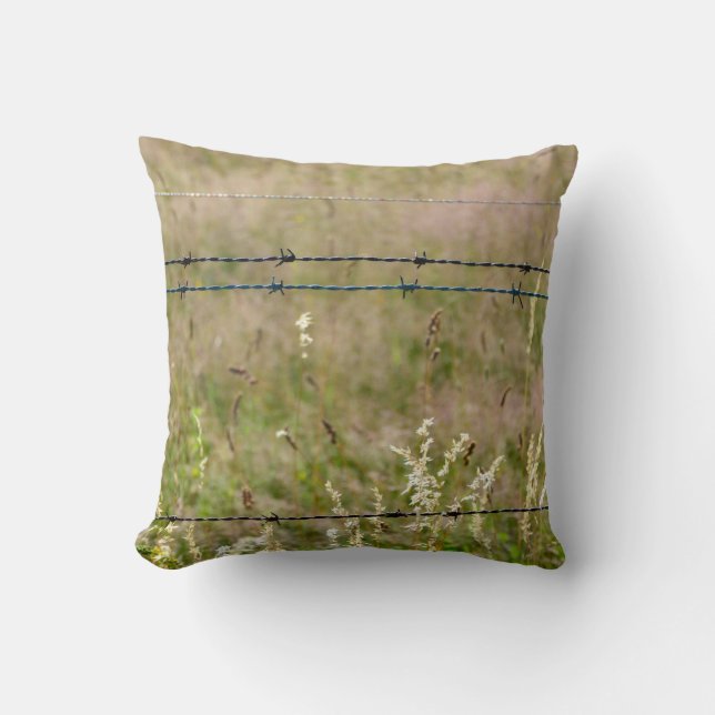 Barbed wire fence throw pillow (Front)