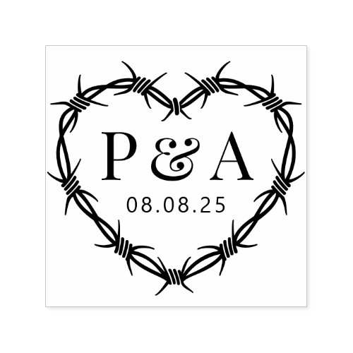 Barbed Wire Frame Heart Wedding Initial Monogram Self_inking Stamp