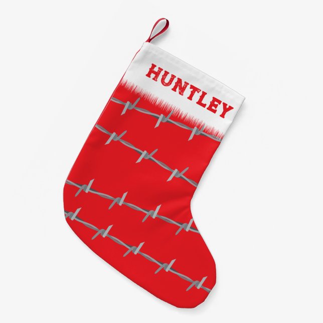 Barbed Wire Grunge Goth Punk Personalised Small Christmas Stocking (Front (Hanging))