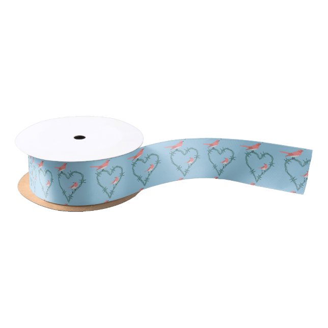Barbed Wire Heart Birds Satin Ribbon (Spool)