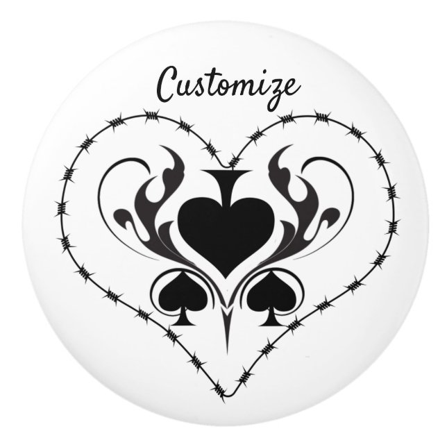 Barbed Wire Heart Black Spades Thunder_Cove  Ceramic Knob (Front)