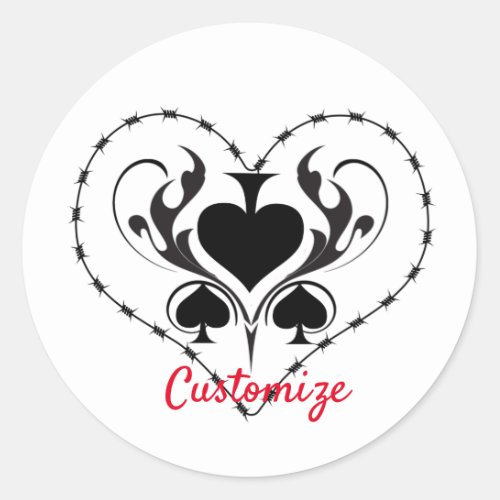 Barbed Wire Heart Black Spades Thunder_Cove  Classic Round Sticker