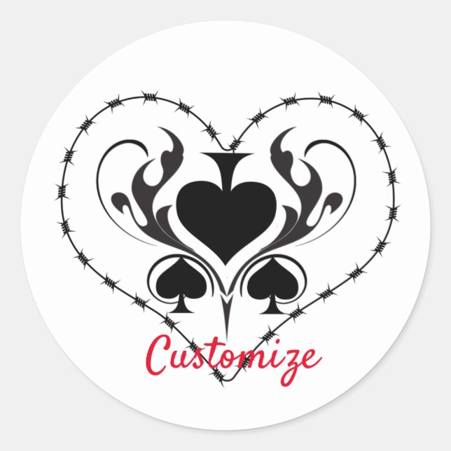 Barbed Wire Heart Black Spades Thunder_Cove  Classic Round Sticker (Front)