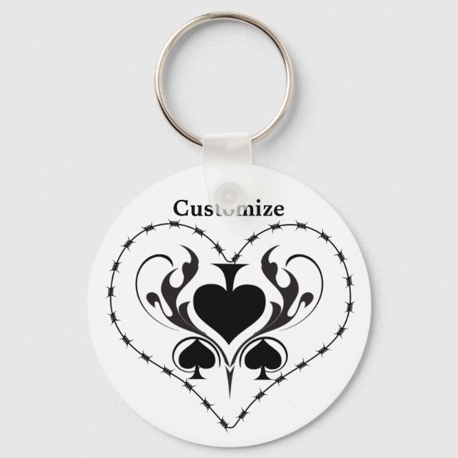 Barbed Wire Heart Black Spades Thunder_Cove  Keychain (Front)