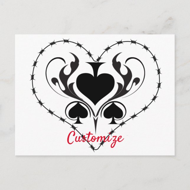 Barbed Wire Heart Black Spades Thunder_Cove  Postcard (Front)
