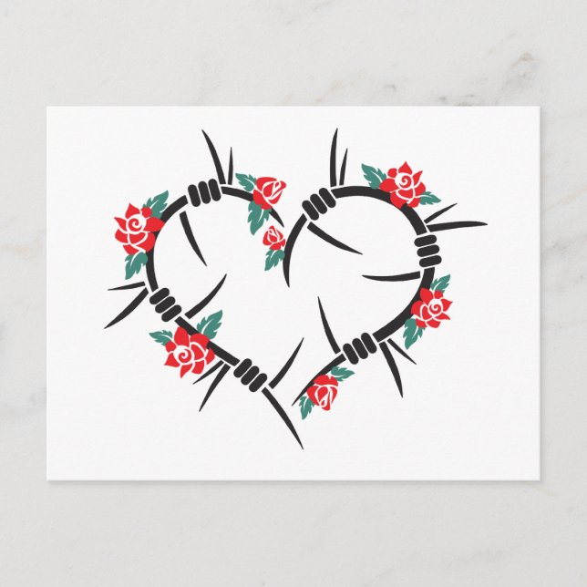 barbed wire heart & roses postcard (Front)