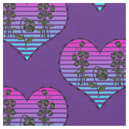 Barbed Wire Heart Wilted Black Roses Thunder_Cove  Fabric