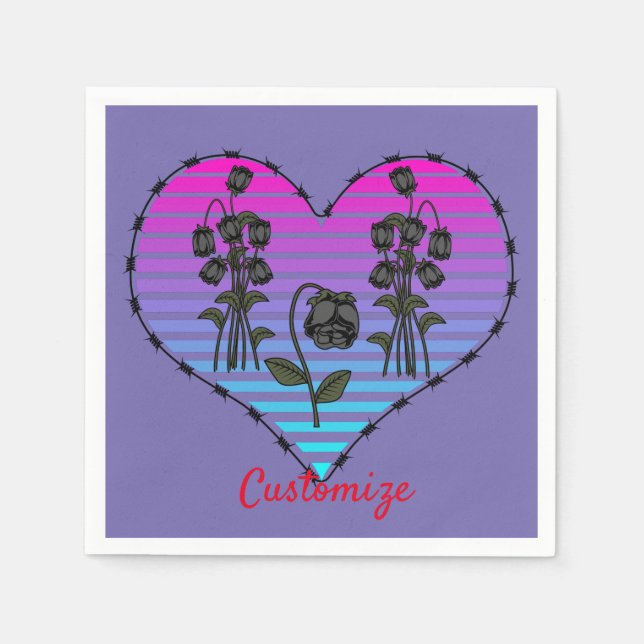 Barbed Wire Heart Wilted Black Roses Thunder_Cove  Napkins (Front)