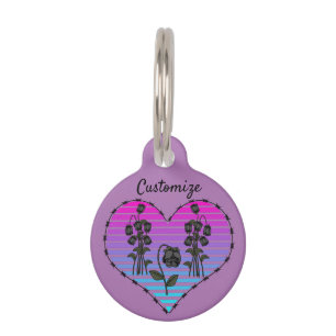 Barbed Wire Heart Wilted Black Roses Thunder_Cove Pet ID Tag