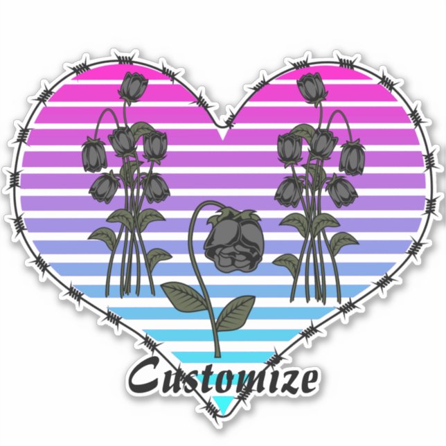Barbed Wire Heart Wilted Black Roses Thunder_Cove Sticker (Front)