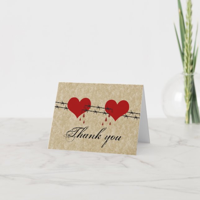 Barbed Wire Hearts Tattoo Biker Thank You Card (Front)