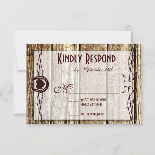 Barbed Wire Horseshoe Country Western RSVP Cards (Front)