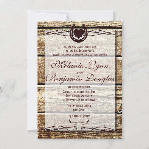 Barbed Wire Horseshoe Rustic Wedding Invitation