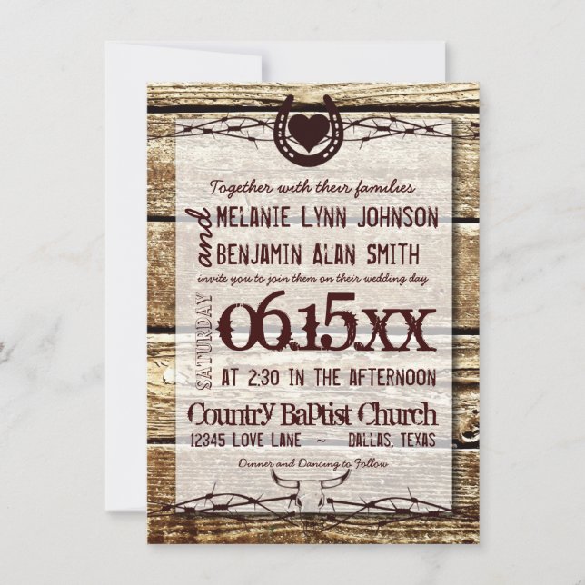 Barbed Wire Horseshoe Rustic Wedding Invitation (Front)