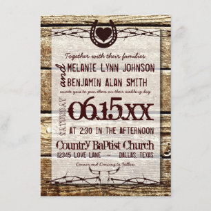 Barbed Wire Horseshoe Rustic Wedding Invitation