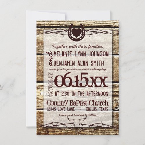 Barbed Wire Horseshoe Rustic Wedding Invitation