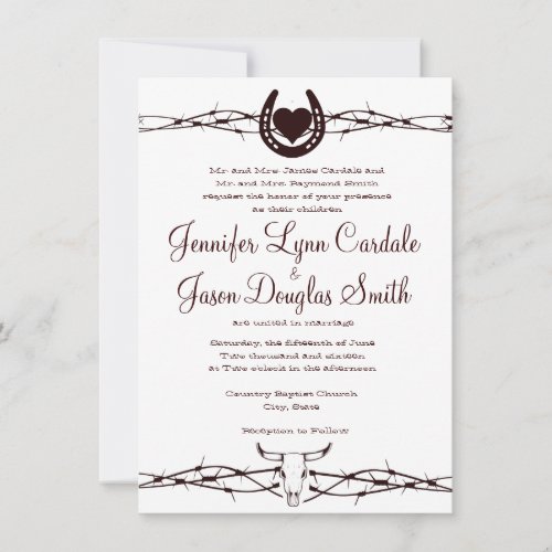 Barbed Wire Horseshoe Western Wedding Invitation