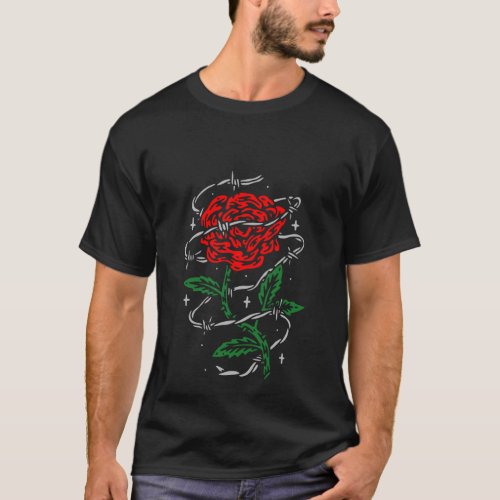 Barbed Wire Rose Aesthetic Soft Grunge Clothing Wo T_Shirt