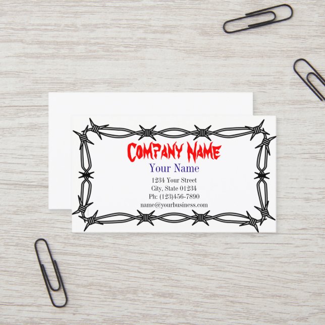 Barbed Wire Single Sided Business Card Template (Front/Back In Situ)