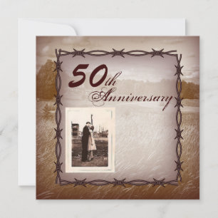 barbed wire western 50th wedding anniversary invitation