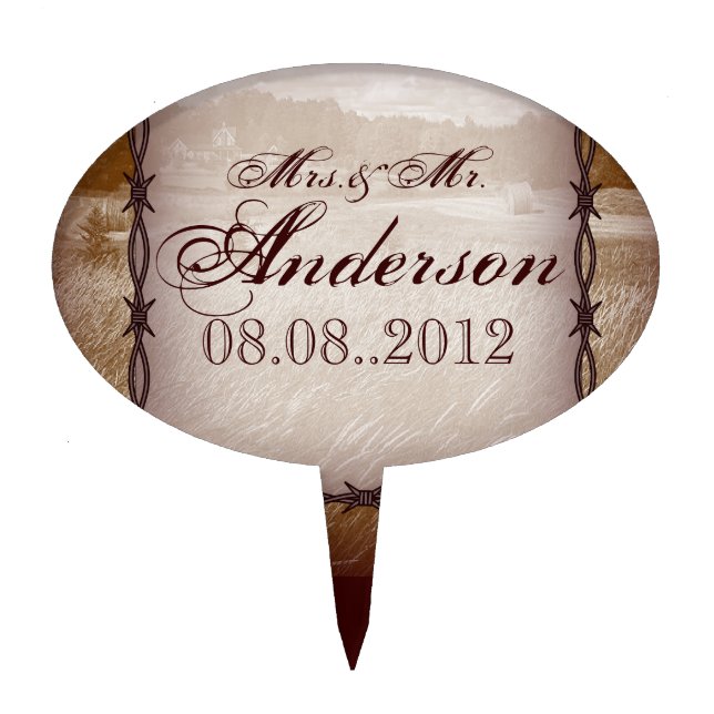 barbed wire western country wedding cake topper (Front)