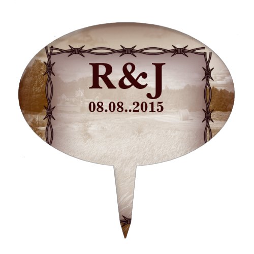 barbed wire western country wedding cake topper