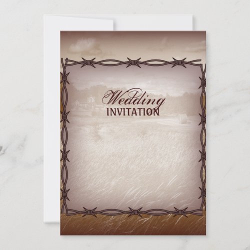 barbed wire western country wedding invitation