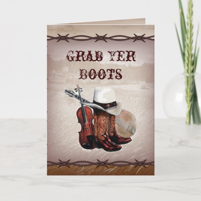 barbed wire western country wedding invitation (Front)