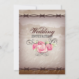 barbed wire western country wedding invitation