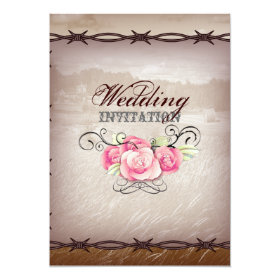 barbed wire western country wedding invitation