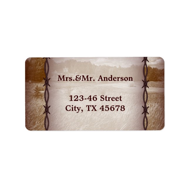 barbed wire western country wedding label (Front)
