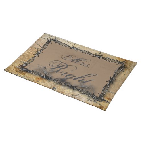 barbed wire western country wedding placemat