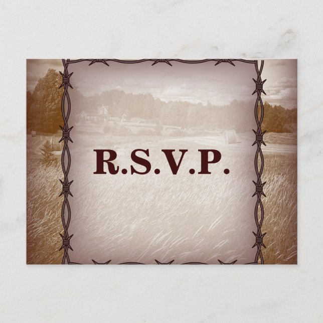 barbed wire western country wedding response RSVP Invitation Postcard (Front)