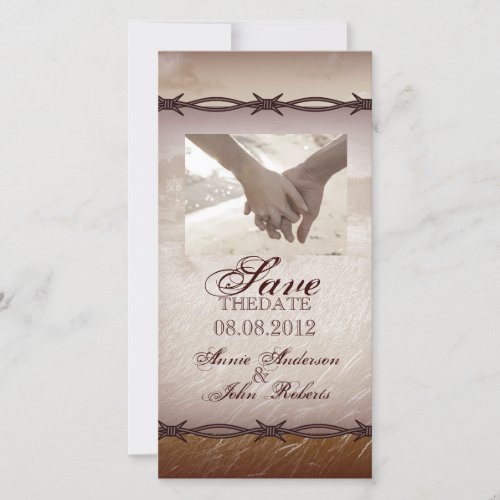 barbed wire western country wedding save the date