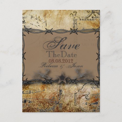 barbed wire western country wedding save the date announcement postcard