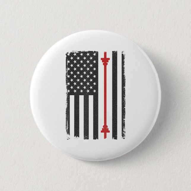 Barbell American Flag Gym Workout Tee Usa Motivati Button (Front)