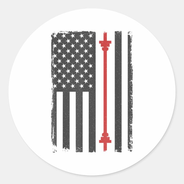 Barbell American Flag Gym Workout Tee Usa Motivati Classic Round Sticker (Front)