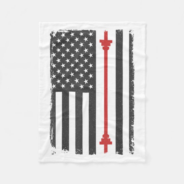 Barbell American Flag Gym Workout Tee Usa Motivati Fleece Blanket (Front)