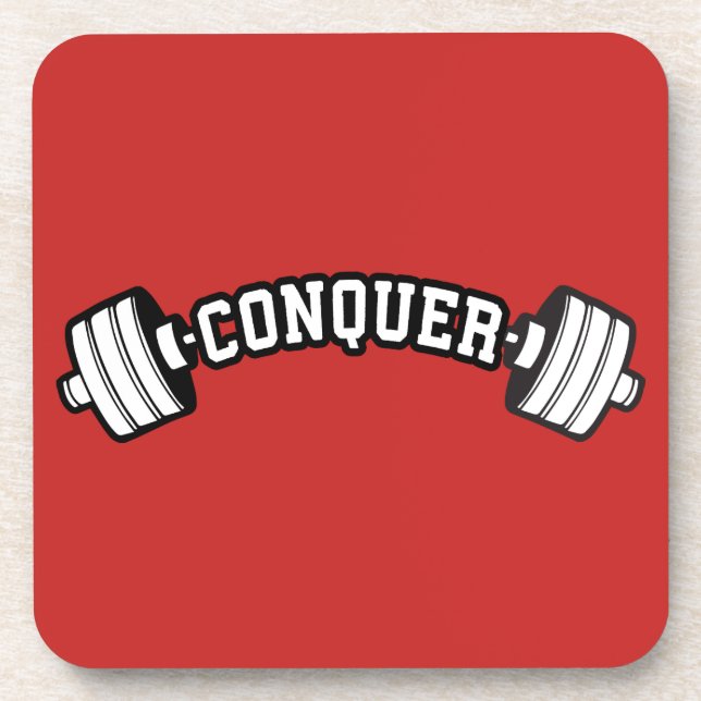 Barbell, CONQUER - Inspirational Weightlifting Gym Beverage Coaster (Front)